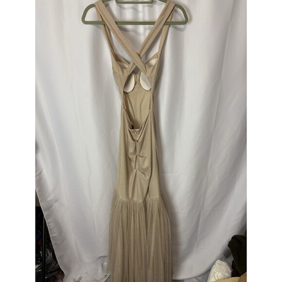 Blondie Nites Prom Formal Dress Nude Tulle Glitter Backless Mermaid Bodycon Sz 3 - Picture 8 of 12
